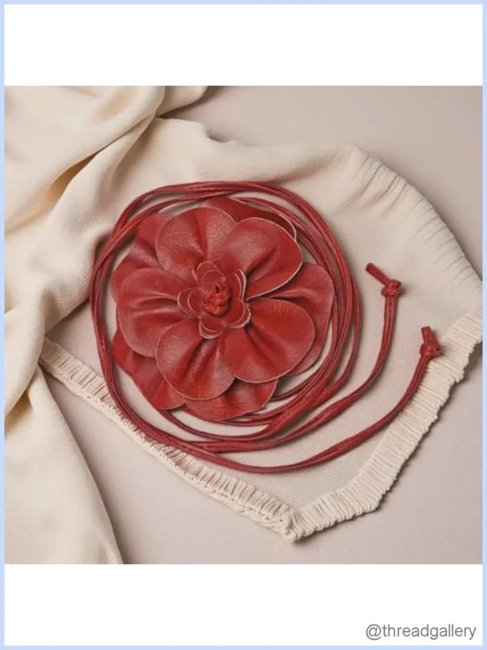 Boho Big Flower PU Leather Waist Belt Chain Braided Rope Tassel Adjustable